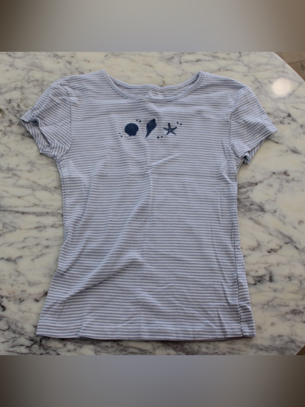 Aeropostale Light Blue Stripe Tee with Nautical Shell Print